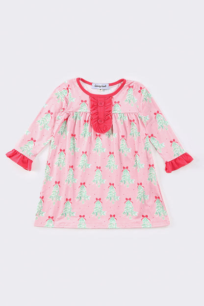 Pink christmas trees girl dress