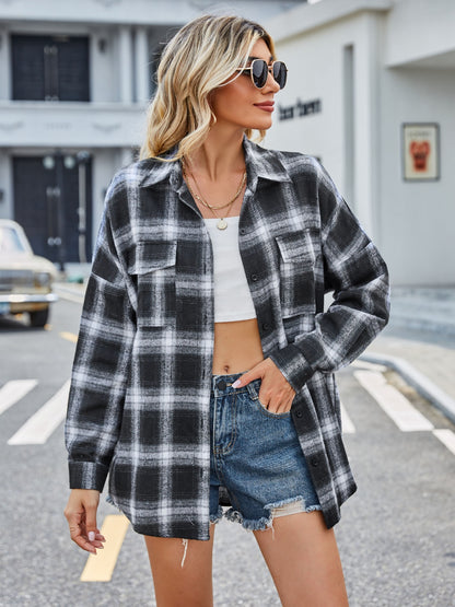 Lovelet Plaid Collared Neck Button Down Jacket