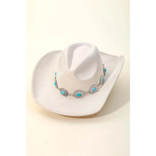 Cream turquoise cowboy hat