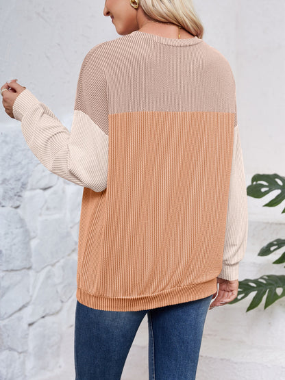 Lovelet Color Block Round Neck Long Sleeve Sweatshirt