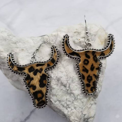 Western Leopard Cow Earrings: White Leopard