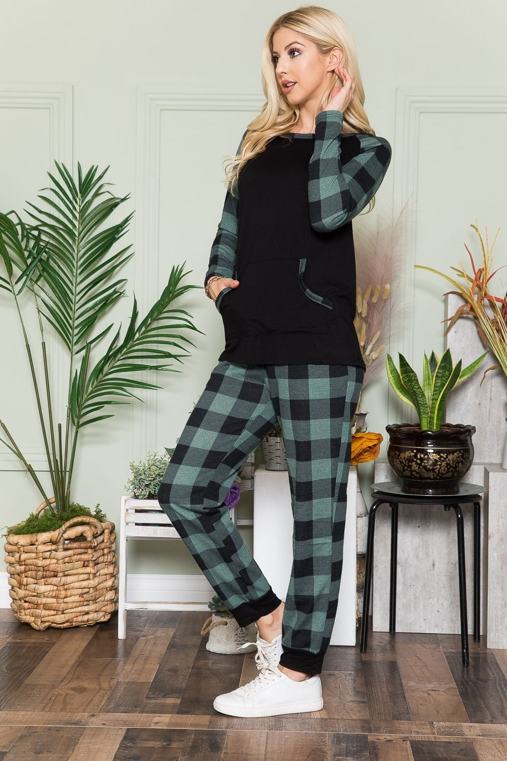 Celeste Plaid Long Sleeve T-Shirt with Pockets